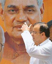 Senior BJP leader Arun Jaitley arrives at party headquarters to announce the party�s new office-bearers in New Delhi on Sunday
