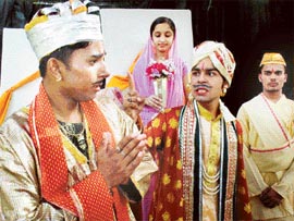 Artistes of the NTAS perform a play �Andher Nagari� directed by Pran Sabharwal in Patiala on Sunday. 