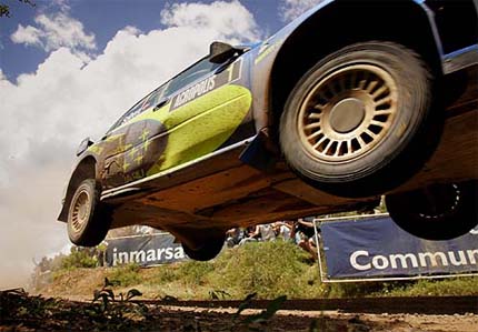 Norwegian World Rally champion Peter Solberg is airborne with his Subaru Impreza