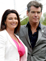 British actor Pierce Brosnan and his wife Keely Shaye Brosnan arrive at the launch of the Song of the Whale sailing ship