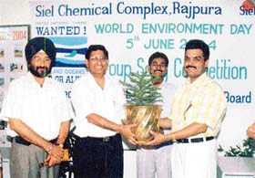 Punjab Pollution Control Board environmental engineer being honoured at a function organised in Rajpura