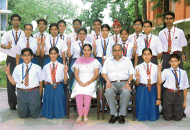 Shooters of KVM School, Ludhiana, who won medals in the District Rifle Shooting 
