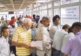 A view of the rush at the Registration and Licensing Authority office in Sector 17