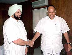 Punjab Chief Minister Amarinder Singh calling on Union Minister Sharad Pawar in New Delhi on Thursday. 