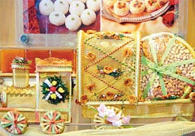 Attractive gift packs on display in a city shop