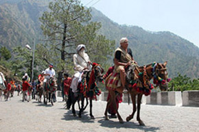 Pilgrims ride on horseback as they make their way to Mata Vaishno Devi shrine
