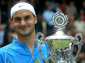 Roger Federer from Switzerland celebrates the winning of the final