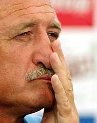 The Portuguese soccer coach, Brazilian Luiz Felipe Scolari, listens to a question during a press conference