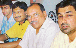 Top cue sport players (left to right) Pankaj Advani, Alok Kumar, Michael Ferreira and Yasin Merchant address a press conference on the eve of the Indo-Pak Peace Cup Snooker Tournament in Chandigarh on Wednesday. 