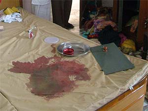 The blood-stained bed and ransacked room tell the tale of murder and robbery in a Mullanpur house on Wednesday.