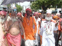 A Muslim saint participates in a Rath Yatra procession in Ahmedabad 