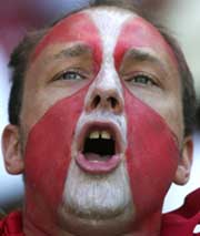 A supporter of Latvia shouts during their Group D match against Germany 