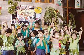 Children enjoy a forest-party at Spring Valley Public School, Phase VII, Mohali, on the concluding day of the summer camp