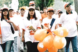 People of different walks of life at a rally for "Walk the World" in Kolkata on Sunday to raise funds for the United Nation�s World Food Programme.