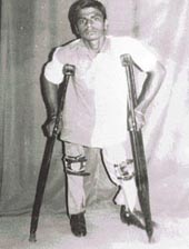 (AFTER): Sukhwinder has been able to walk with the help of crutches after attending the polio treatment camps organised at Rajpura under the aegis of Rotary Club, Rajpura and Roshni Society.