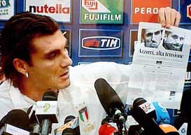 Christian Vieri in this picture taken from video during a press conference in Lisbon on Sunday