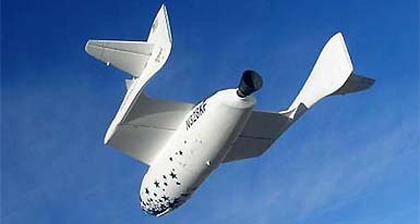 World's first privately funded rocket that went beyond the Earth's atmosphere, The Spaceship One, flies above the Mojave desert, California