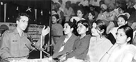 HGS Dhaliwal, the outgoing SP, interacts with students in Chandigarh.