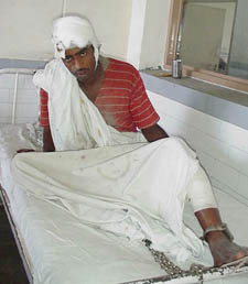 Rafiq Mohammad, who was arrested during a robbery bid, under treatment at the Ludhiana Civil Hospital