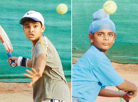 Karan Kapoor and Prabhjeet Singh in action during the "The Fort Ramgarh Total Tennis Tournament" being played at YMCA, Sector-11 in Chandigarh