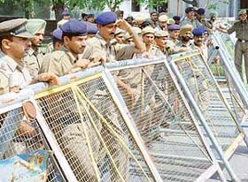 Chandigarh cops posted at the Matka Chowk to control protesters
