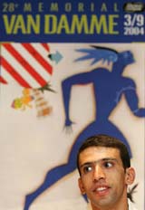 Morocco's Hicham El Guerrouj, who won two gold medals at the Athens Olympics, addresses a news conference in Brussels