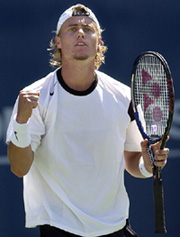 Lleyton Hewitt of Australia celebrates his win over Wayne Ferreira of South Africa 