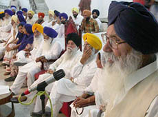 The SAD President, Mr Parkash Singh Badal, addresses senior party leaders and workers before the meeting of the Political Affairs Committee in Jalandhar on Tuesday.