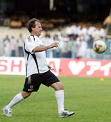Japan's Brazilian coach Zico controls the ball during a training session in Kolkata 