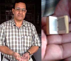 Mr Nisar Ahmad, a lecturer in Kendriya Vidayala, Faridkot, carries the miniature Quran in his hand; (right) a closeup of the Quran