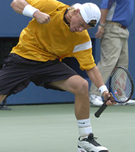 Lleyton Hewitt of Australia reacts during his semifinal match against Joachim Johansson