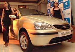 Models during the launch of the Tata Indigo Marina in New Delhi on Thursday. 