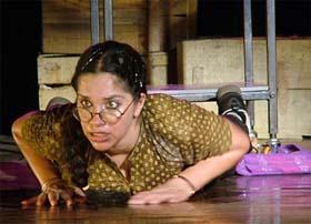 A scene from Neelam Mansingh’s play, "Sibo in Super Market", staged at Urvi Auditorium, BBK DAV College, Amritsar