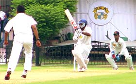 S. Sriram flicks a Robin Morris delivery on the first day of the five-day Irani Trophy match