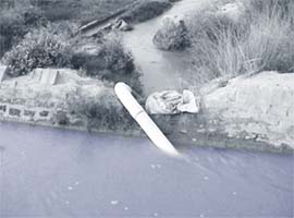 A view of the pipes being used for stealing water from Sapanwali Minor at Ratta Khera village by Congress MLA Ravinder Singh Sandhu