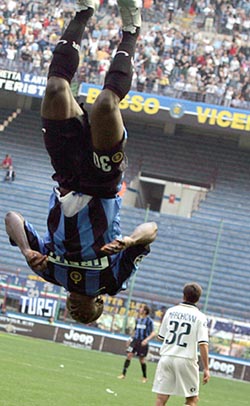 Inter Milan Obafemi Martins celebrates after scoring against Parma
