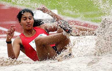 Indian long jumper Anju Bobby George in action at the inaugural Asian All-Stars Athletics Championship