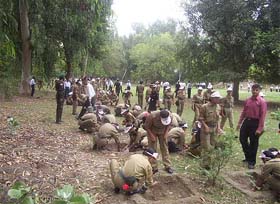 Schoolchildren and NCC cadets plant trees at National Martyrs Memorial
