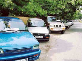 Second-hand cars lined up for sale in Jalandhar