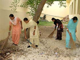 NSS volunteers of GND Khalsa College clean the college campus in Bathinda