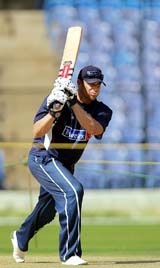 Australian batsman Matthew Hayden plays a shot during a training session in Bangalore 