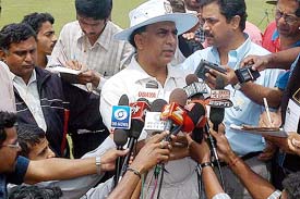 Newly appointed Indian team consultant Sunil Gavaskar talks to journalists in Bangalore