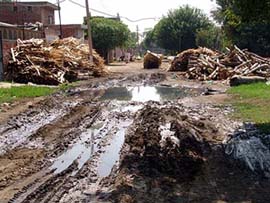 A view of waterlogged roads at Focal Point in Moga.