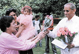 Justice R.C. Lahoti, Chief Justice of India, being greeted by the mentally challenged inmates of Sudinalay Rehabilitation shelter on the occasion of World Mental Health Day, organised by National Legal Services Authority in the Capital on Sunday.