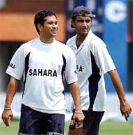 Sachin Tendulkar and Indian skipper Sourav Ganguly during a practice session