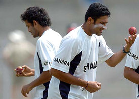 Anil Kumble  and Irfan Pathan during a training session in Chenna