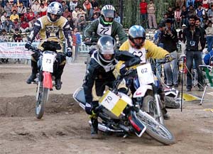 The bikers collide during The Avalanche Open Challenge Dart Race