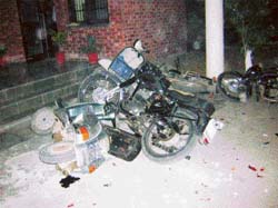 Motorcycles and scooters damaged by students who ransacked the SAI hostel in Patiala on Tuesday.