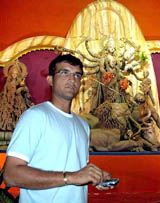 Indian cricket captain Sourav Ganguly at a Durga Puja pandal