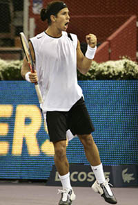Spain�s Fernando Verdasco celebrates his victory over Sweden�s Jonas Bjorkman during the Madrid Masters tennis tournament